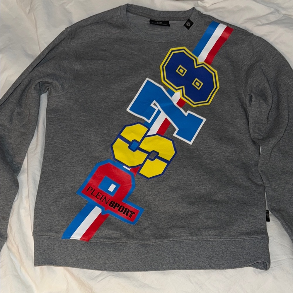 Philipp Plein Gray Crewneck with Colorful Accents